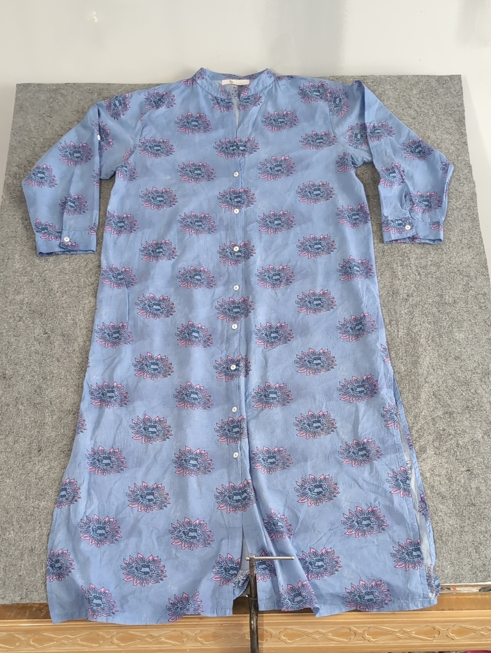 Bindu Maxi Dress 100% Cotton Roll-Tab Button Sleeves Made In India No Size Tag